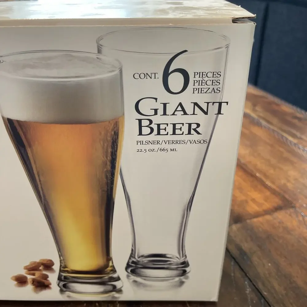 Libbey Charisma - 6 New Giant 22 1/2 oz Clear Glass Beer Glasses Pilsners